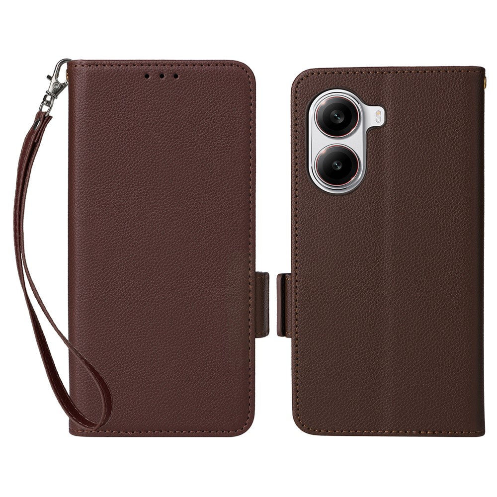 For Xiaomi Poco X7 Pro 5G / Redmi Turbo 4 5G Case with Wrist Strap Litchi Texture PU Leather Wallet Phone Cover