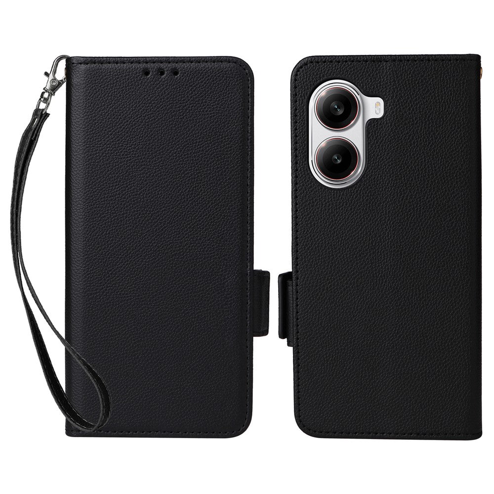 For Xiaomi Poco X7 Pro 5G / Redmi Turbo 4 5G Case with Wrist Strap Litchi Texture PU Leather Wallet Phone Cover