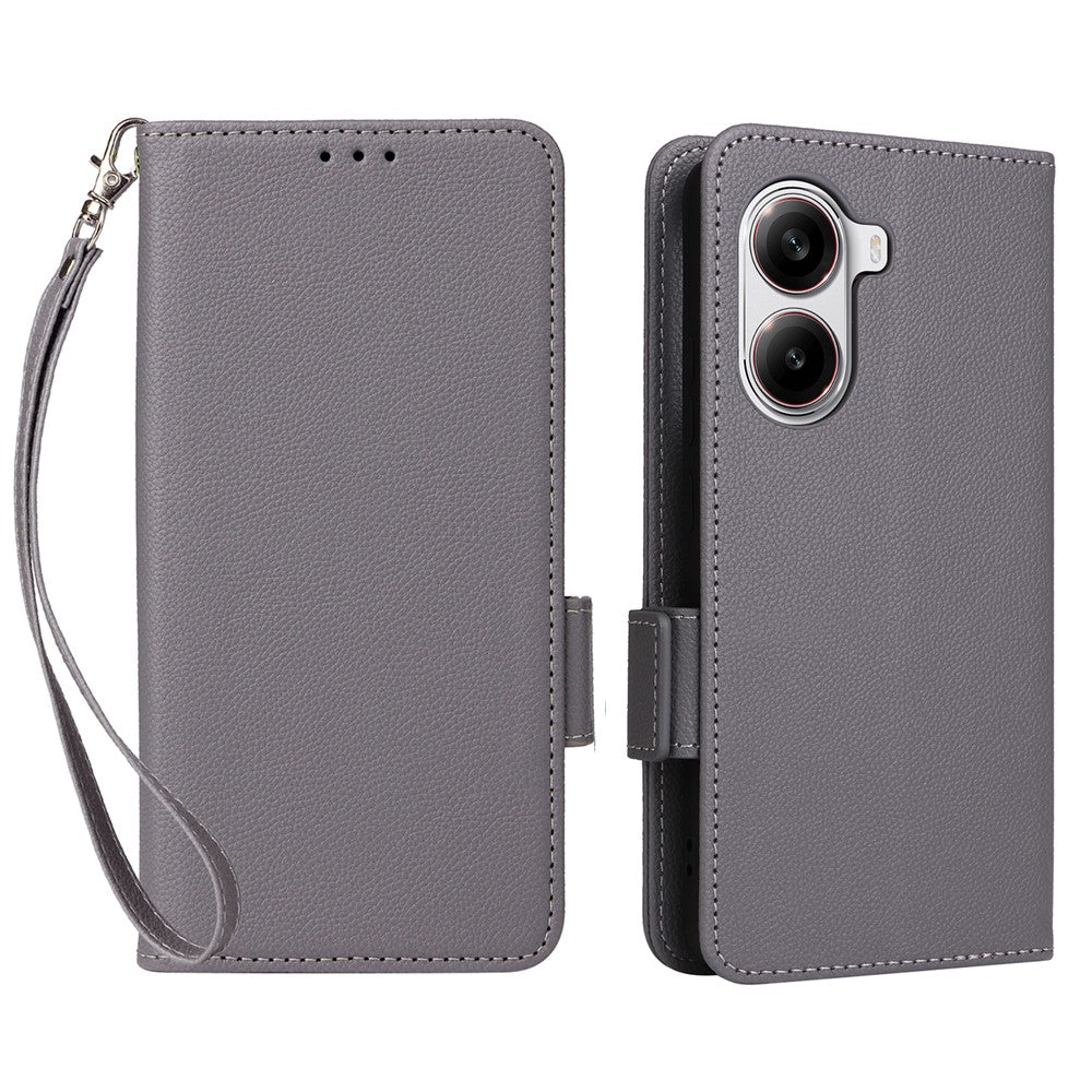 For Xiaomi Poco X7 Pro 5G / Redmi Turbo 4 5G Case with Wrist Strap Litchi Texture PU Leather Wallet Phone Cover