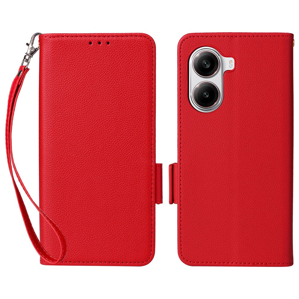 For Xiaomi Poco X7 Pro 5G / Redmi Turbo 4 5G Case with Wrist Strap Litchi Texture PU Leather Wallet Phone Cover