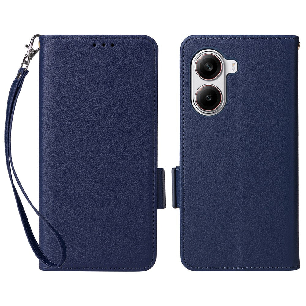 For Xiaomi Poco X7 Pro 5G / Redmi Turbo 4 5G Case with Wrist Strap Litchi Texture PU Leather Wallet Phone Cover
