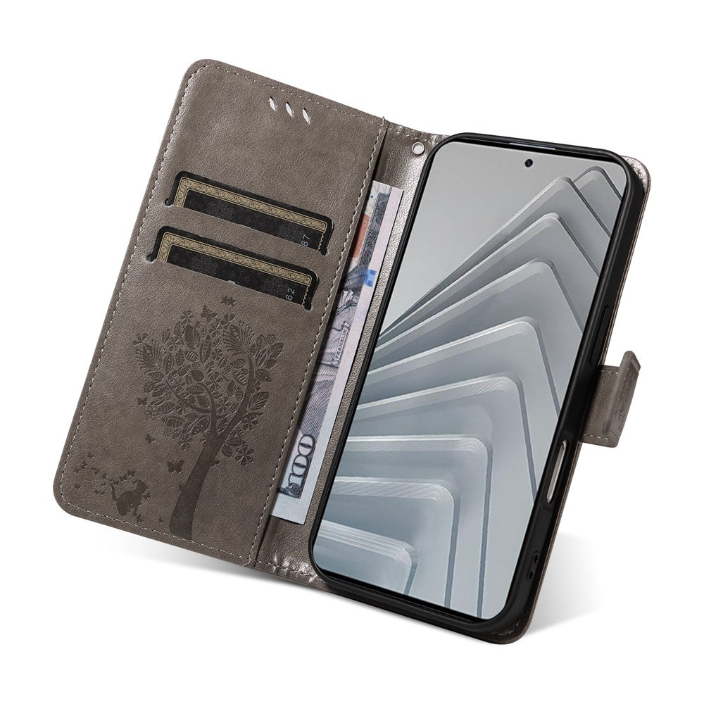 For Xiaomi Redmi Note 14 4G (163.25mm) Phone Case with Stand Cat Tree Pattern Leather Wallet Mobile Cover