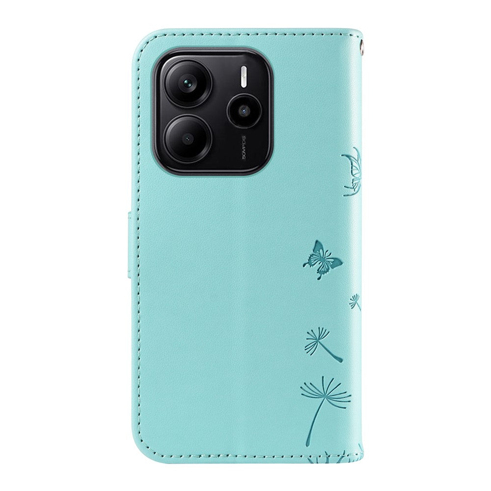 For Xiaomi Redmi Note 14 4G (163.25mm) Leather Wallet Case with Strap Dandelion Imprint Phone Stand Cover