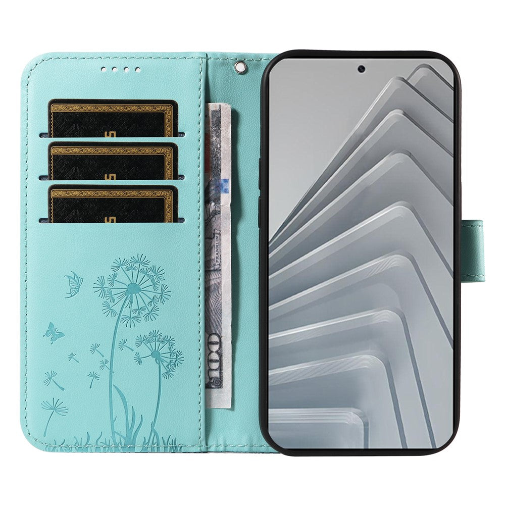 For Xiaomi Redmi Note 14 4G (163.25mm) Leather Wallet Case with Strap Dandelion Imprint Phone Stand Cover