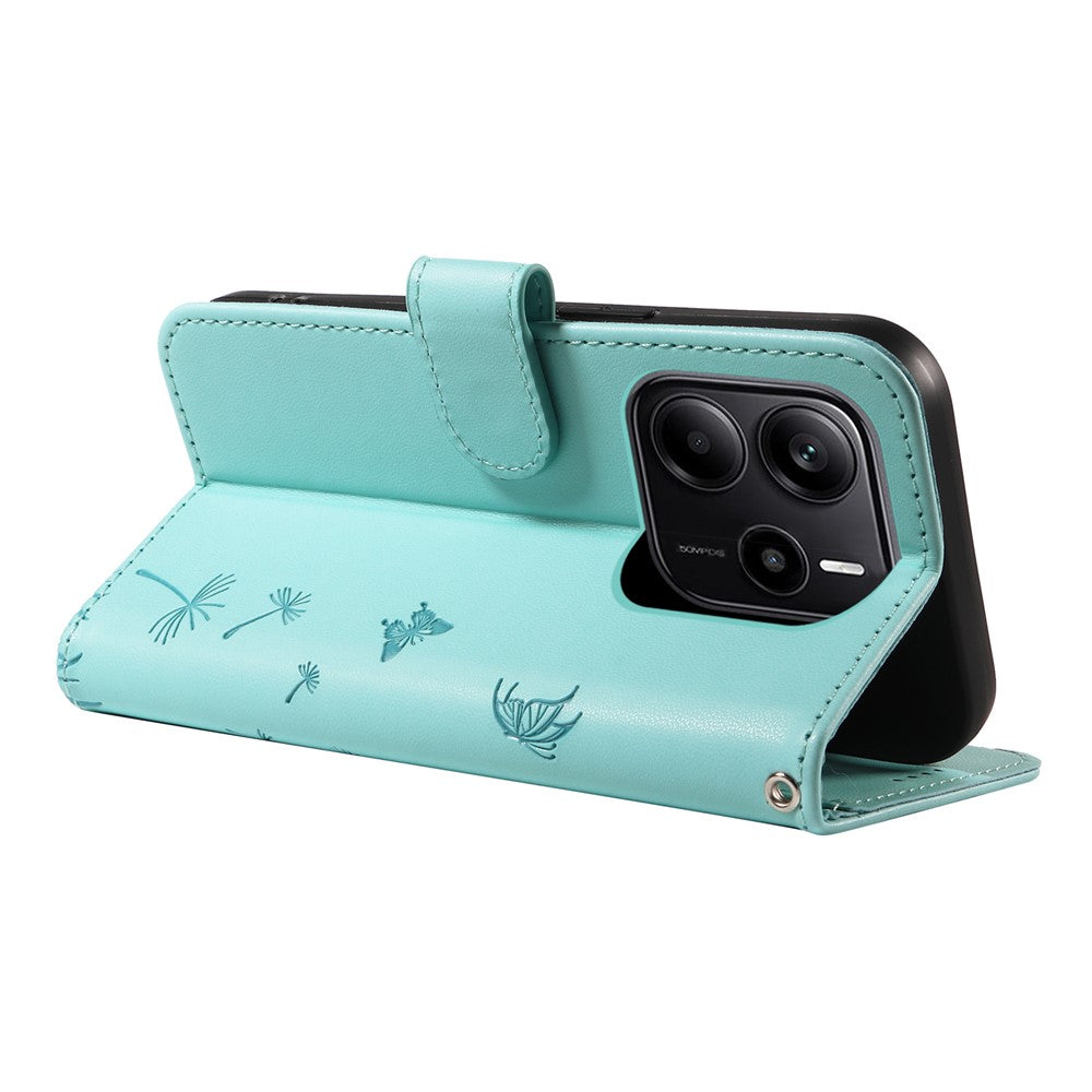 Xiaomi Redmi Note 14 4G (163,25 mm) Läderplånboksfodral med rem Maskrostryck mobilstativfodral