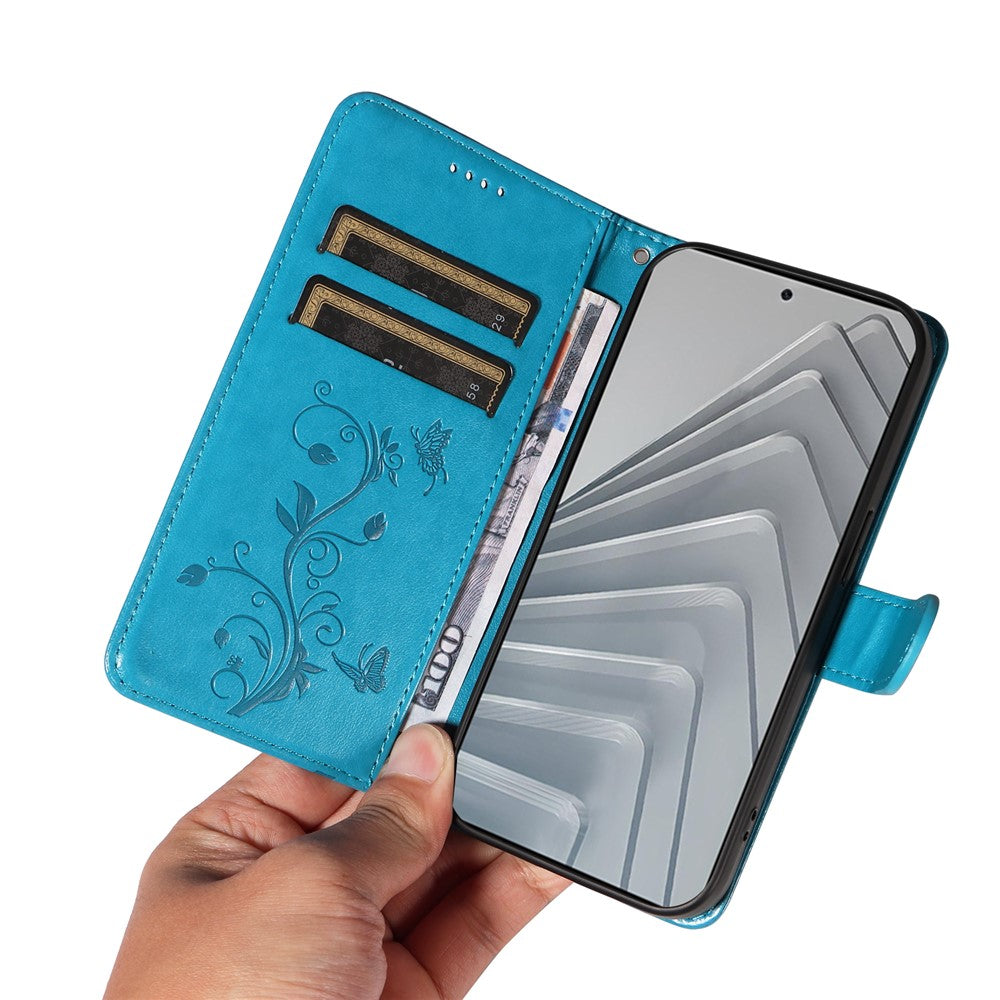 For Xiaomi Redmi Note 14 4G (163.25mm) PU Leather Cases Flower Pattern Wallet Stand Phone Cover with Strap
