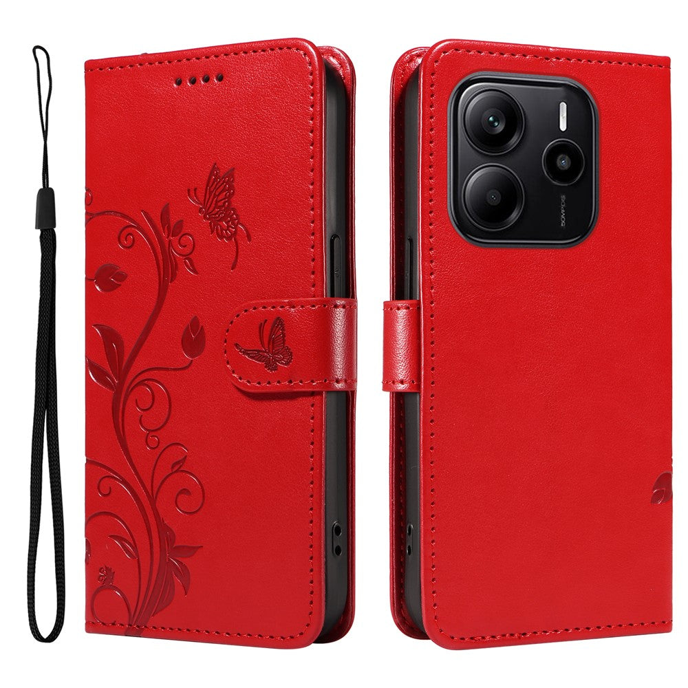 For Xiaomi Redmi Note 14 4G (163.25mm) PU Leather Cases Flower Pattern Wallet Stand Phone Cover with Strap