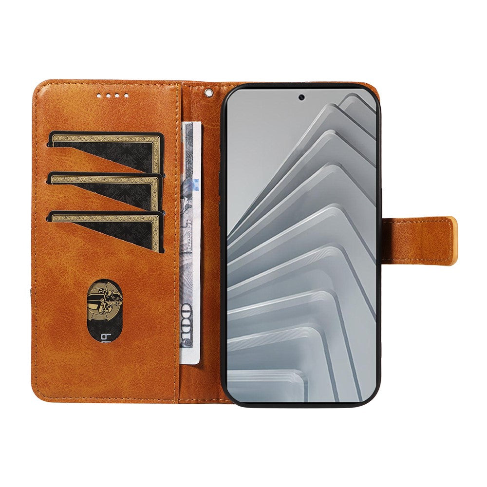 For Xiaomi Redmi Note 14 4G (163.25mm) Leather Case Geometric Line Design Wallet Phone Cover with Wrist Strap