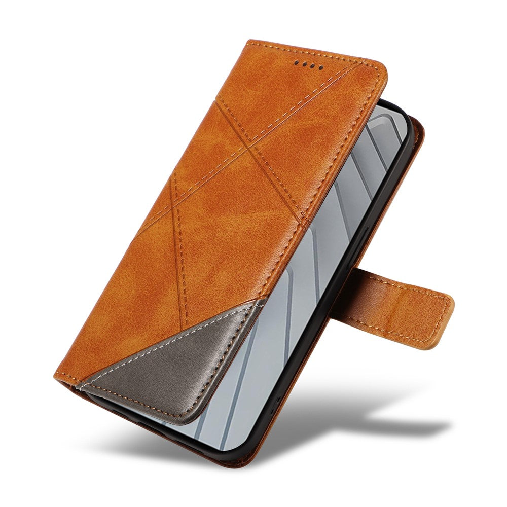 For Xiaomi Redmi Note 14 4G (163.25mm) Leather Case Geometric Line Design Wallet Phone Cover with Wrist Strap