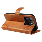 For Xiaomi Redmi Note 14 4G (163.25mm) Leather Case Geometric Line Design Wallet Phone Cover with Wrist Strap