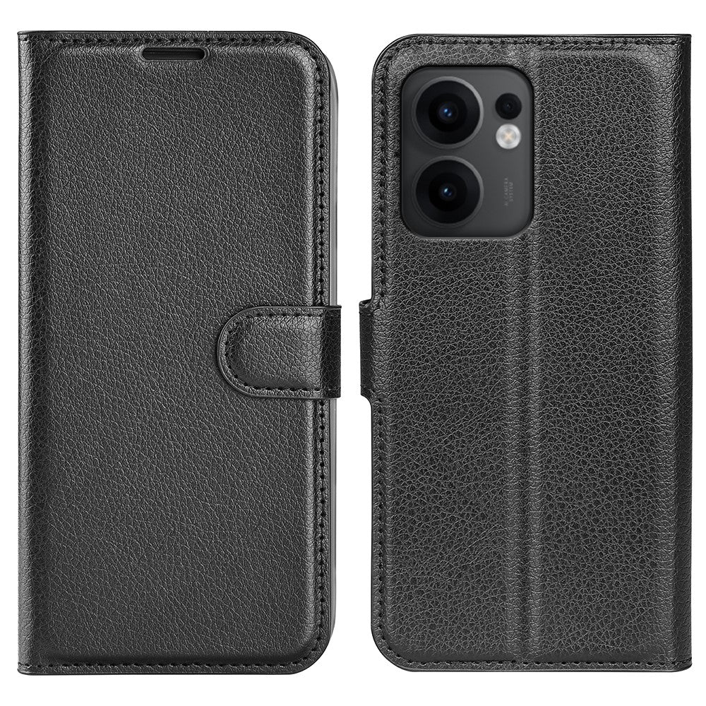 Oppo Reno13 F 5G (Reno 13 FS 5G) / 4G-skal, stötsäkert läderplånboksfodral i litchitextur