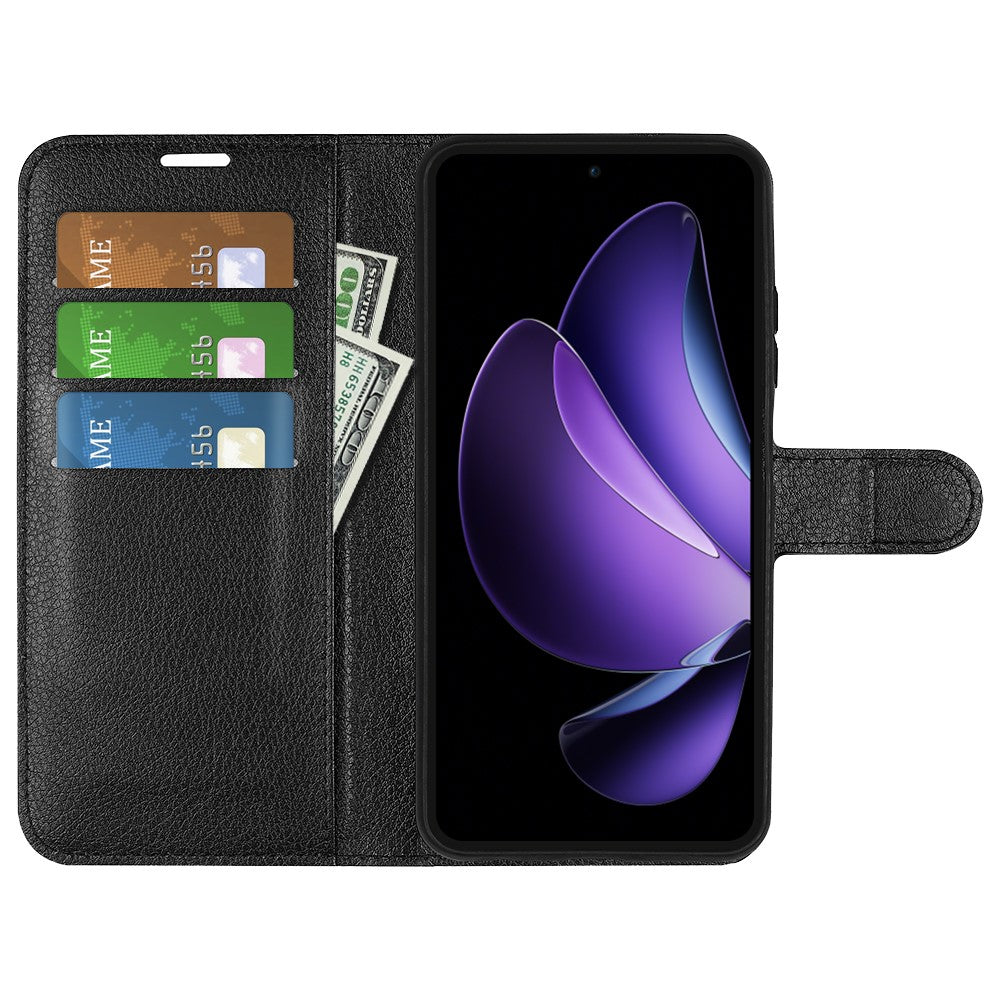 Oppo Reno13 F 5G (Reno 13 FS 5G) / 4G-skal, stötsäkert läderplånboksfodral i litchitextur