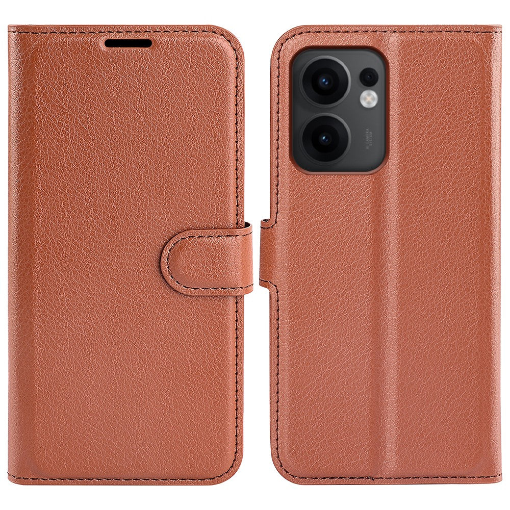 Oppo Reno13 F 5G (Reno 13 FS 5G) / 4G-skal, stötsäkert läderplånboksfodral i litchitextur