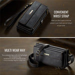 CASEME C39 Series For Samsung Galaxy S25 Ultra Case RFID Blocking 9 Card Slots Zipper Wallet Stand Leather Cover with Strap