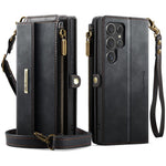 CASEME C39 Series For Samsung Galaxy S25 Ultra Case RFID Blocking 9 Card Slots Zipper Wallet Stand Leather Cover with Strap