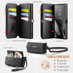 CASEME C39 Series til Samsung Galaxy S24 Ultra Cover RFID-blokerende 9 kortlommer Lynlås Pung Stativ Læder Cover med Rem