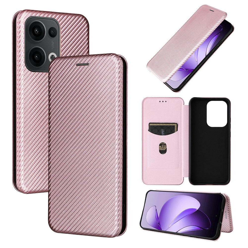 For Oppo Reno13 5G (Global) Case Carbon Fiber Texture Drop-Proof PU Leather Phone Cover