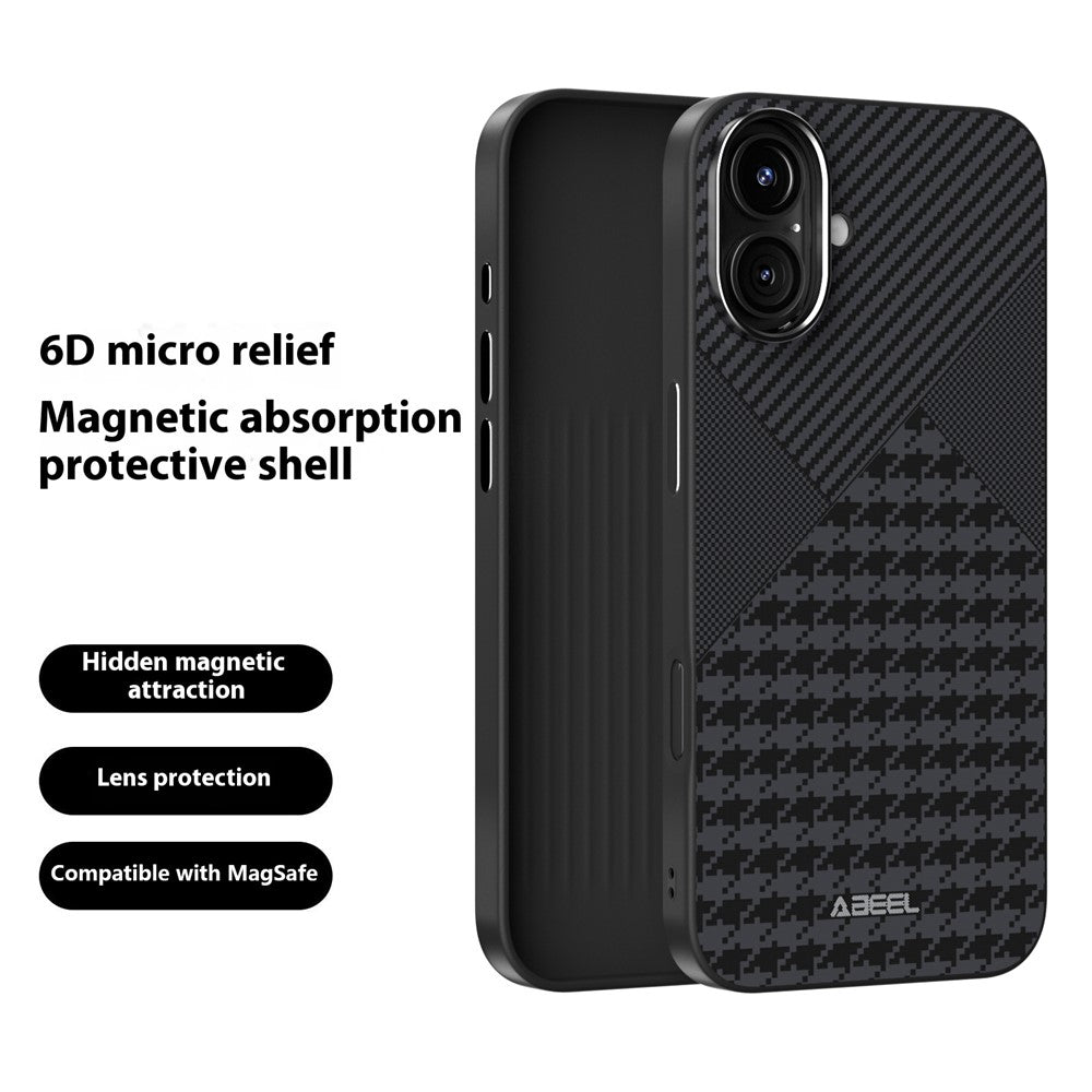 ABEEL For iPhone 16 Case Compatible with MagSafe Micro-Embossing PC TPU Aluminum Alloy Leather Phone Cover