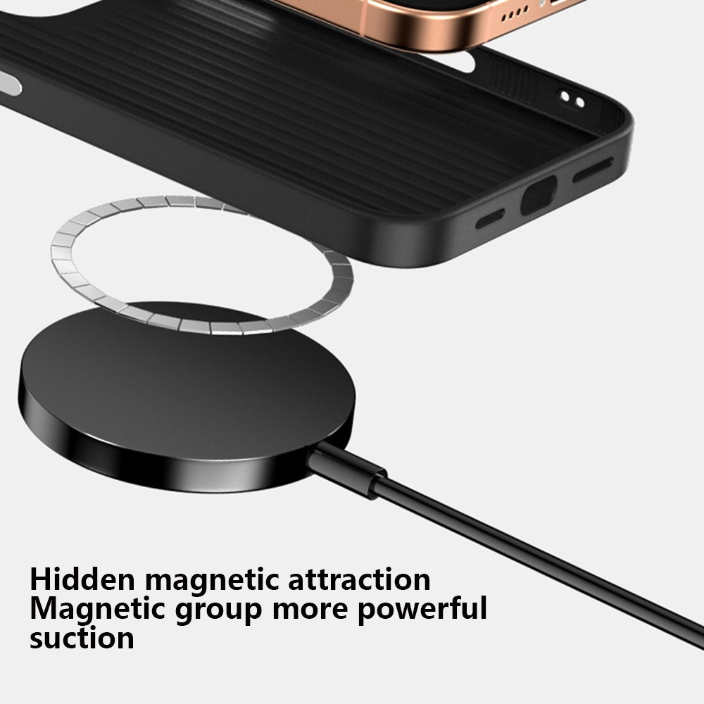 ABEEL For iPhone 16 Case Compatible with MagSafe Micro-Embossing PC TPU Aluminum Alloy Leather Phone Cover