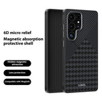 ABEEL For Samsung Galaxy S25 Ultra Magnetic Case Micro-Embossing PC TPU Aluminum Alloy Leather Phone Cover