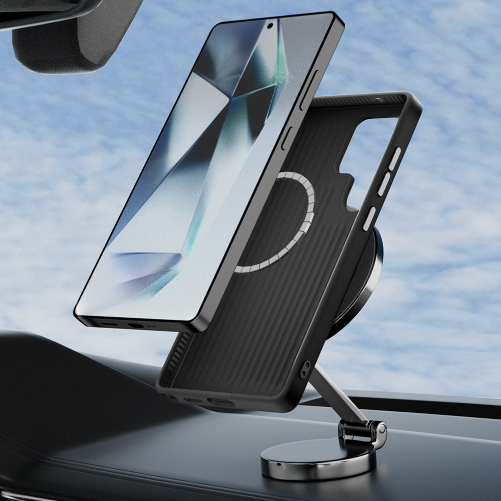 ABEEL For Samsung Galaxy S25 Ultra Magnetic Case Micro-Embossing PC TPU Aluminum Alloy Leather Phone Cover