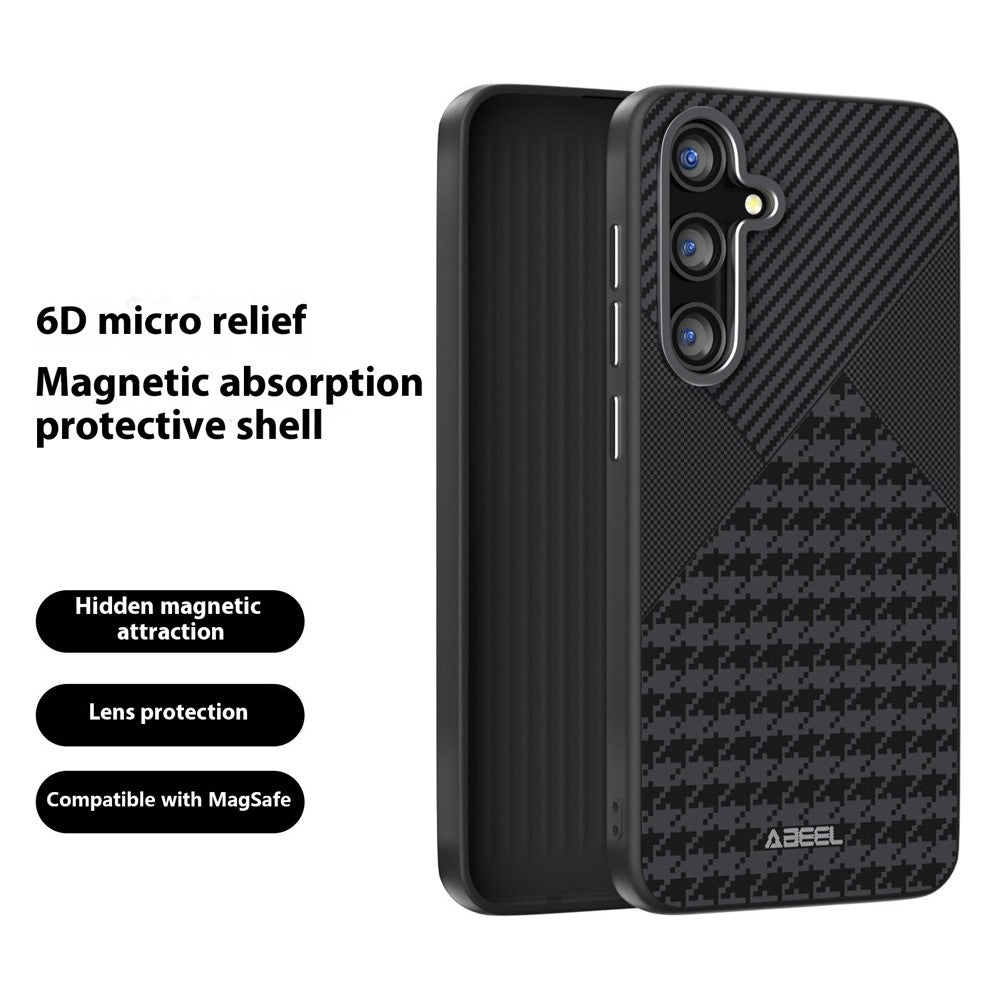 ABEEL til Samsung Galaxy S25 Cover Magnetisk Cover Mikroprægning PC TPU Aluminiumslegering Læder Telefon Cover