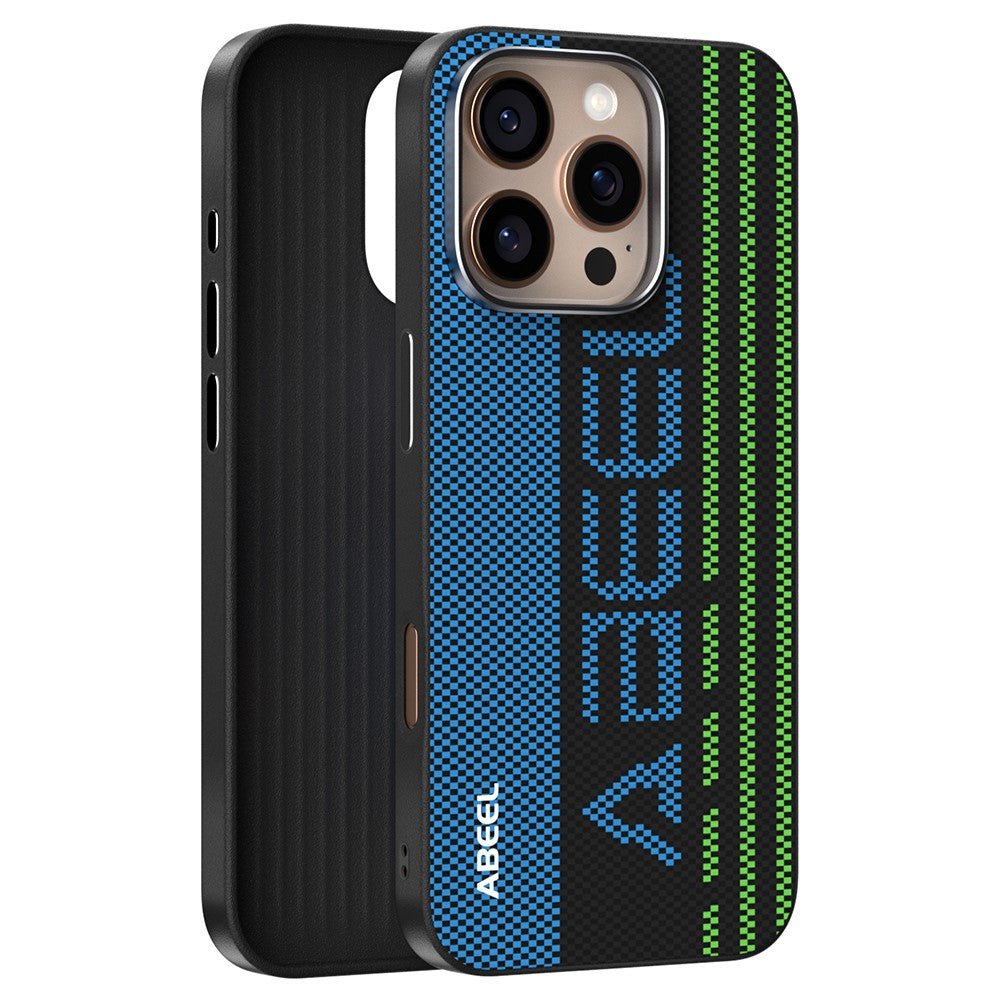 ABEEL For iPhone 16 Pro Case Compatible with MagSafe Micro-Embossing 6D Printed PC TPU Aluminum Alloy Leather Phone Cover