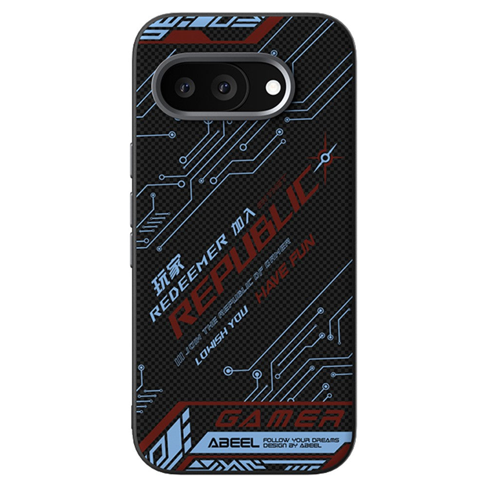 ABEEL For Google Pixel 9a Magnetic Case Micro-Embossing 6D Printed PC TPU Aluminum Alloy Leather Phone Cover