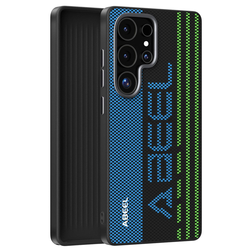 ABEEL til Samsung Galaxy S25 Ultra magnetisk cover mikropræget 6D-printet PC TPU-aluminiumslegering lædertelefoncover