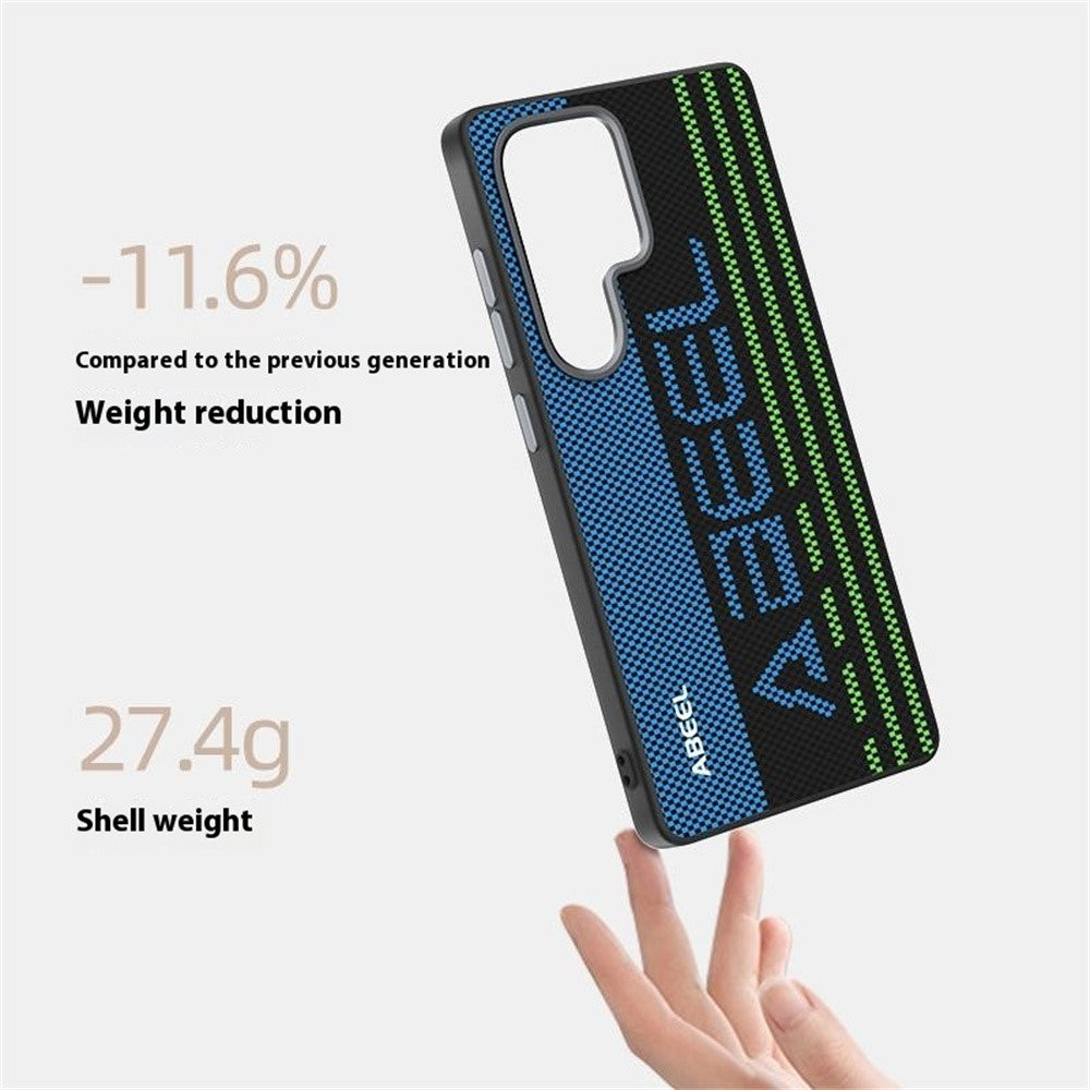ABEEL til Samsung Galaxy S25 Ultra magnetisk cover mikropræget 6D-printet PC TPU-aluminiumslegering lædertelefoncover
