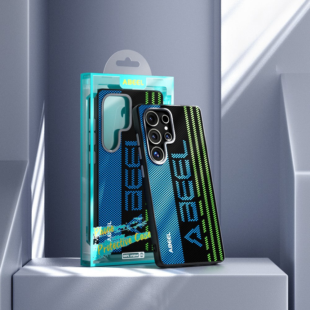 ABEEL til Samsung Galaxy S25 Ultra magnetisk cover mikropræget 6D-printet PC TPU-aluminiumslegering lædertelefoncover