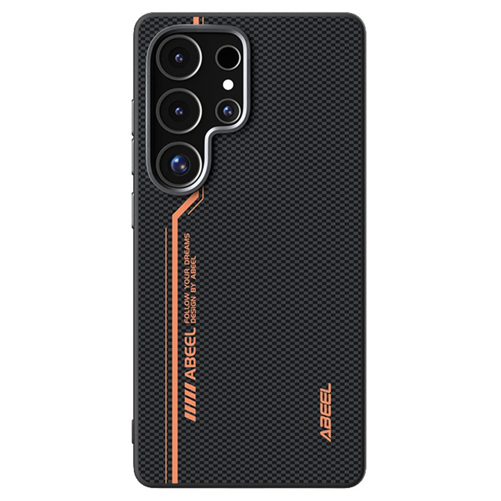 ABEEL til Samsung Galaxy S25 Ultra magnetisk cover mikropræget 6D-printet PC TPU-aluminiumslegering lædertelefoncover