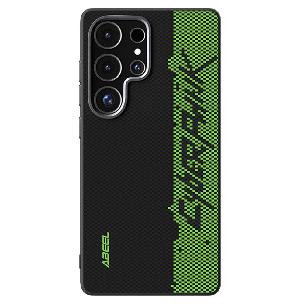 ABEEL til Samsung Galaxy S25 Ultra magnetisk cover mikropræget 6D-printet PC TPU-aluminiumslegering lædertelefoncover