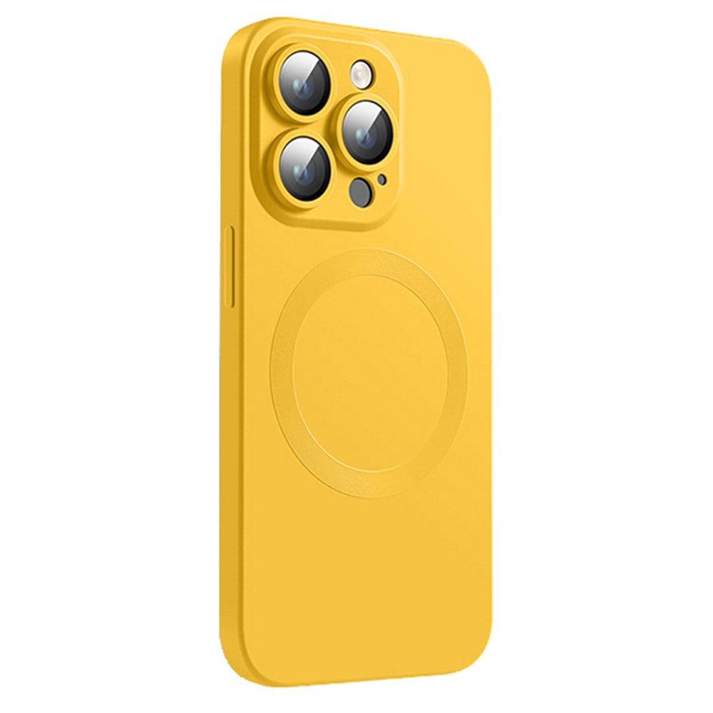 Til iPhone 15 Pro Max cover, kompatibel med MagSafe flydende silikone telefoncover med beskyttelsesglas til linse
