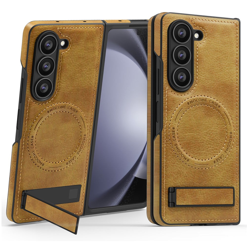 Til Samsung Galaxy Z Fold5 5G Magnetisk cover med foldbar støttefod PC Silikone Læder Telefon Bagcover