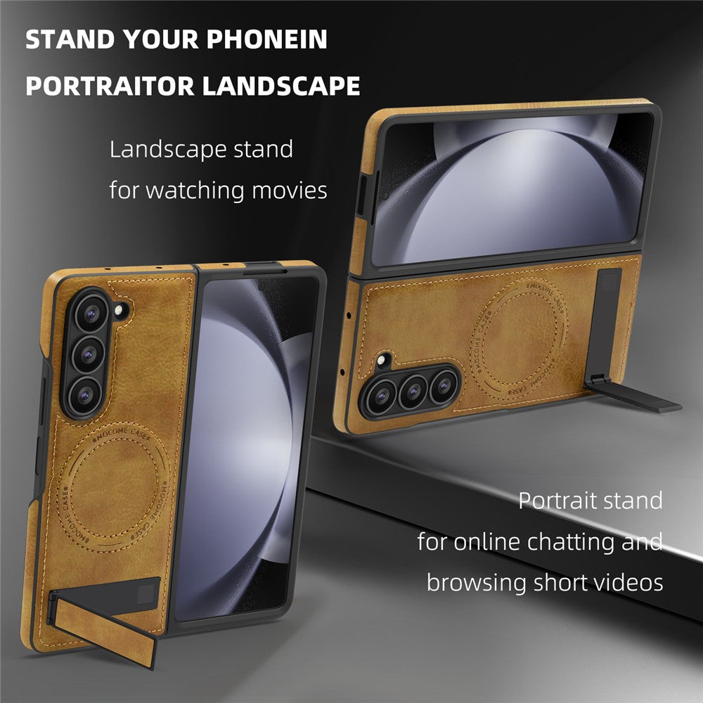 Til Samsung Galaxy Z Fold5 5G Magnetisk cover med foldbar støttefod PC Silikone Læder Telefon Bagcover