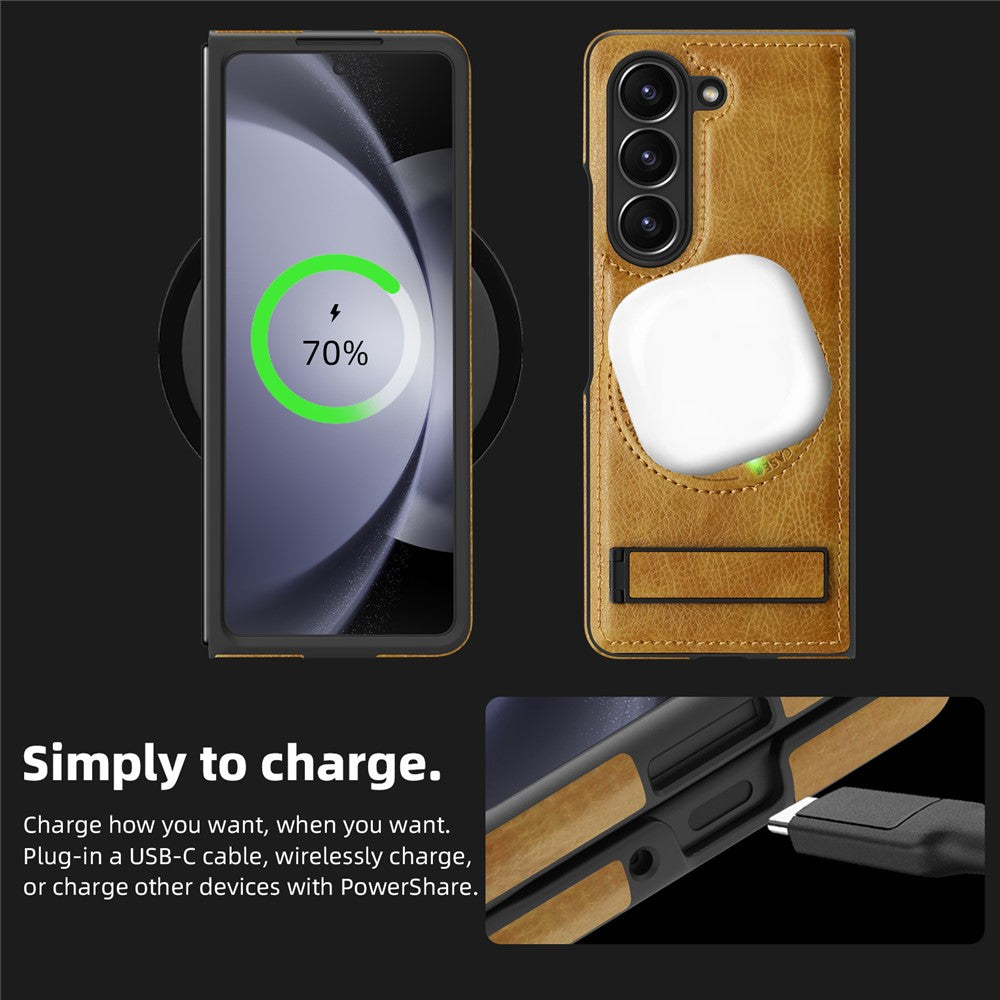Til Samsung Galaxy Z Fold5 5G Magnetisk cover med foldbar støttefod PC Silikone Læder Telefon Bagcover