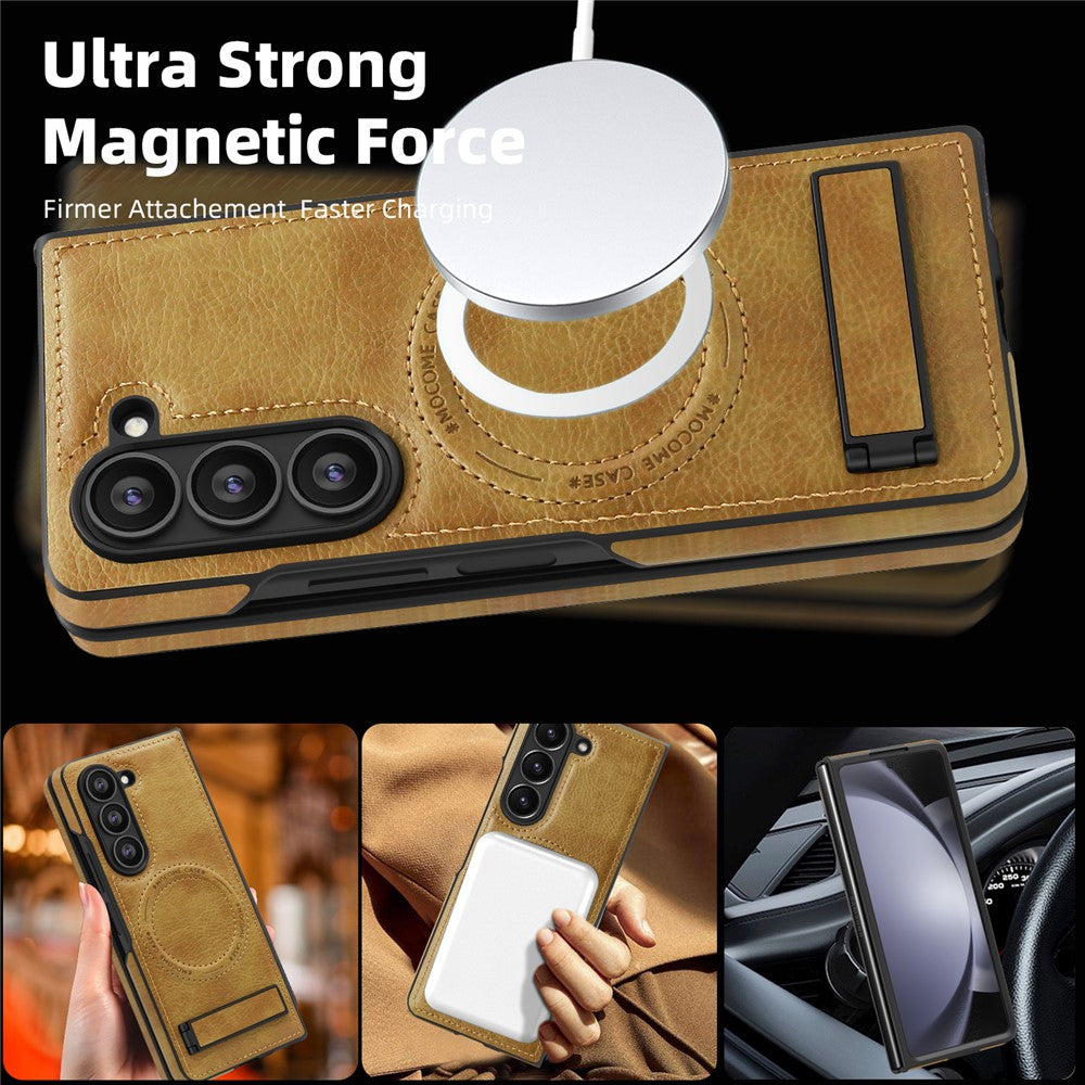 Til Samsung Galaxy Z Fold5 5G Magnetisk cover med foldbar støttefod PC Silikone Læder Telefon Bagcover