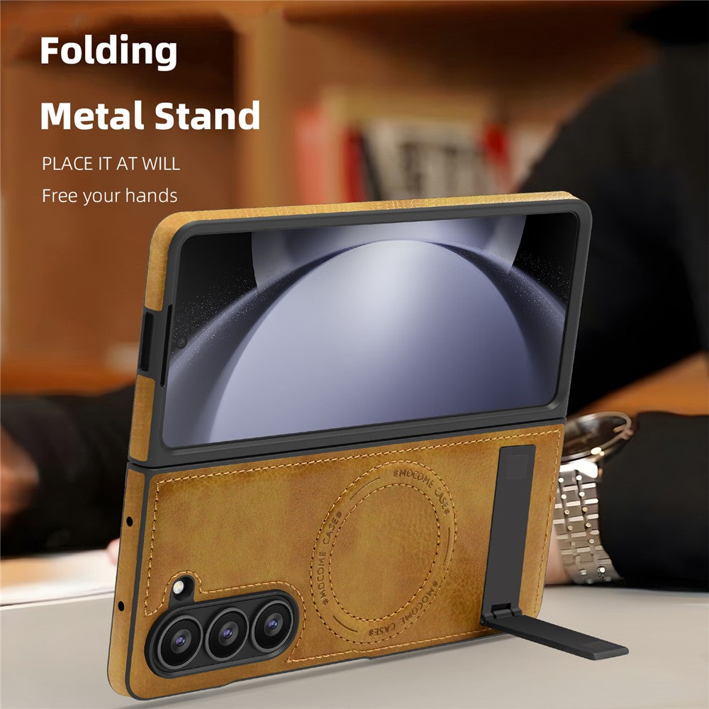 Til Samsung Galaxy Z Fold5 5G Magnetisk cover med foldbar støttefod PC Silikone Læder Telefon Bagcover