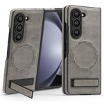 Til Samsung Galaxy Z Fold5 5G Magnetisk cover med foldbar støttefod PC Silikone Læder Telefon Bagcover