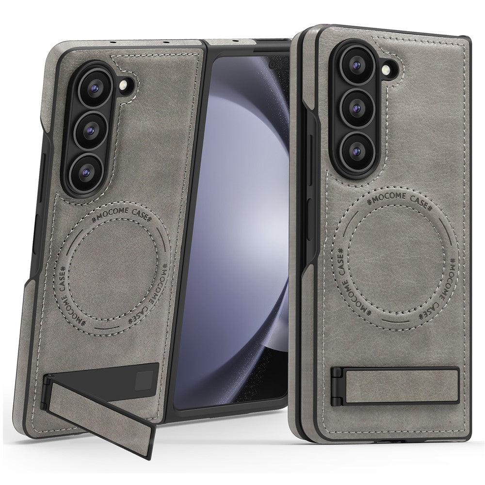 Til Samsung Galaxy Z Fold5 5G Magnetisk cover med foldbar støttefod PC Silikone Læder Telefon Bagcover