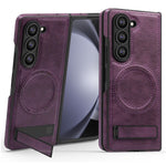 Til Samsung Galaxy Z Fold5 5G Magnetisk cover med foldbar støttefod PC Silikone Læder Telefon Bagcover