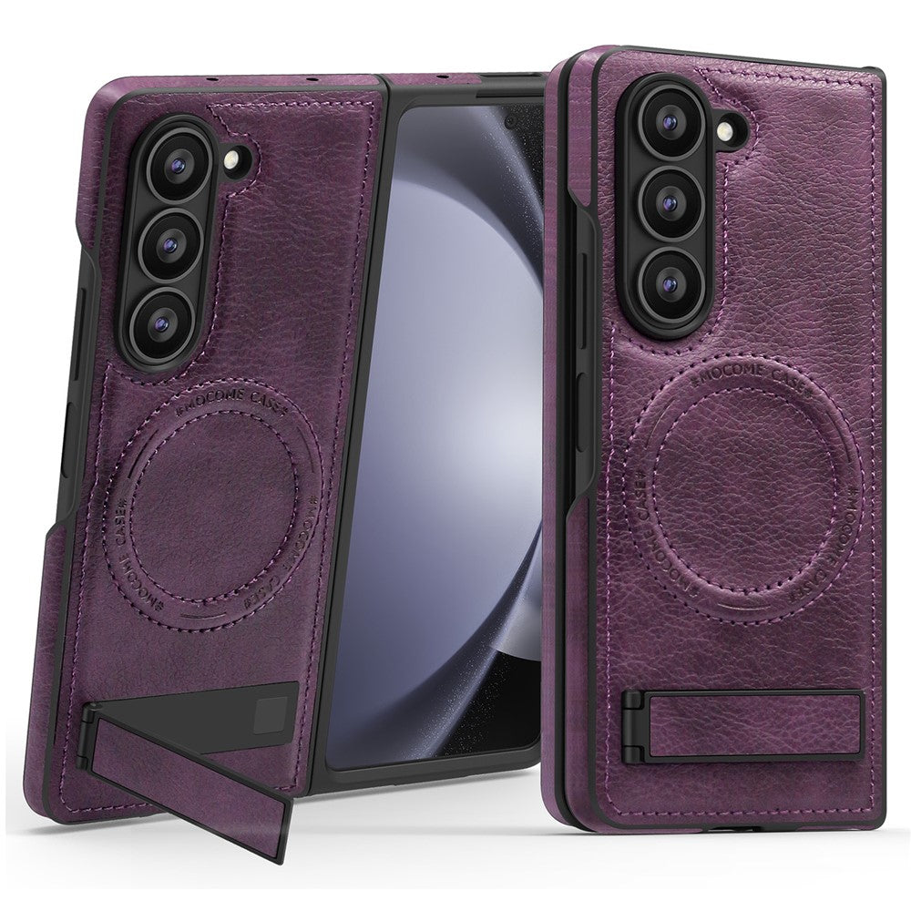 Til Samsung Galaxy Z Fold5 5G Magnetisk cover med foldbar støttefod PC Silikone Læder Telefon Bagcover