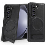 Til Samsung Galaxy Z Fold5 5G Magnetisk cover med foldbar støttefod PC Silikone Læder Telefon Bagcover