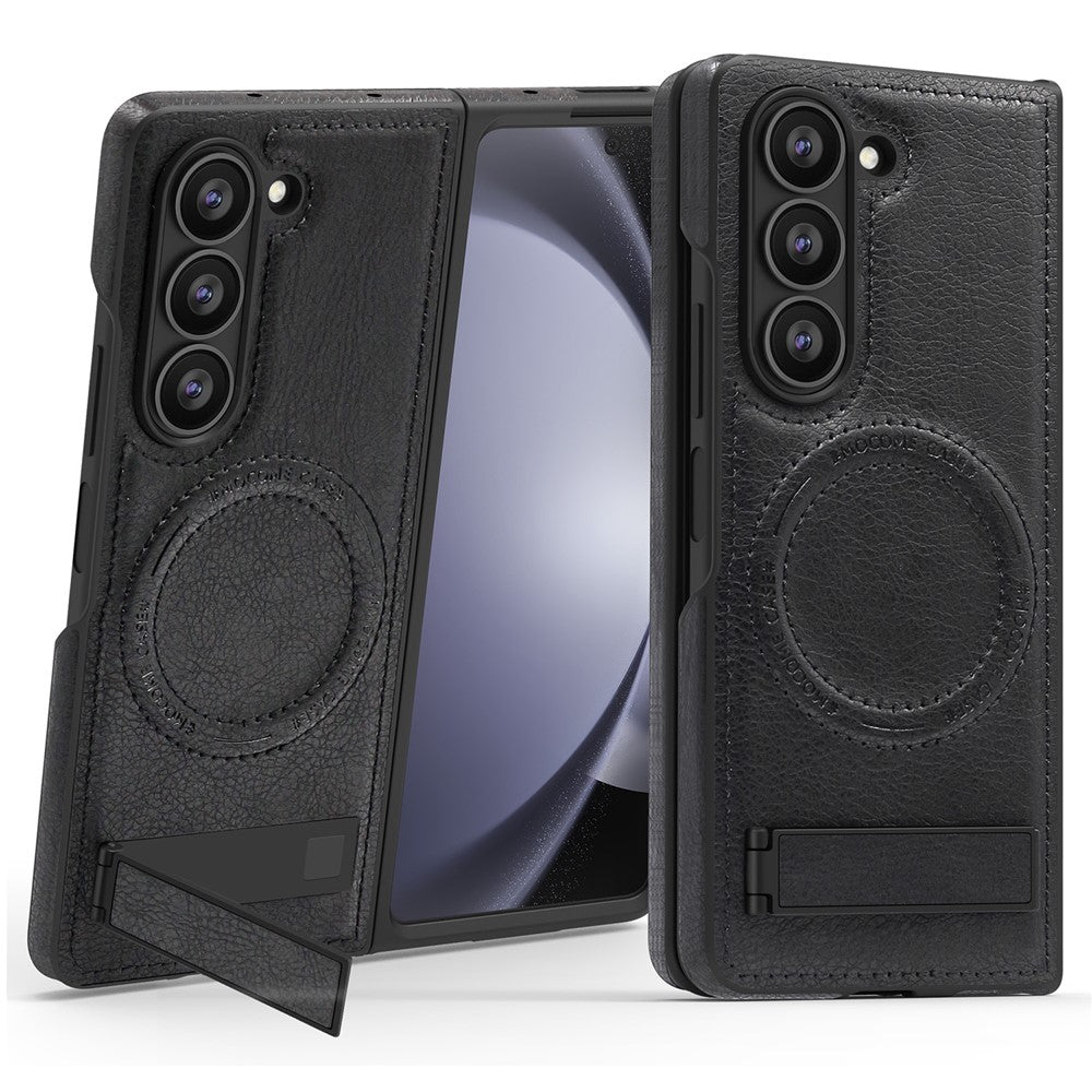 Til Samsung Galaxy Z Fold5 5G Magnetisk cover med foldbar støttefod PC Silikone Læder Telefon Bagcover