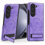 Til Samsung Galaxy Z Fold5 5G Magnetisk cover med foldbar støttefod PC Silikone Læder Telefon Bagcover