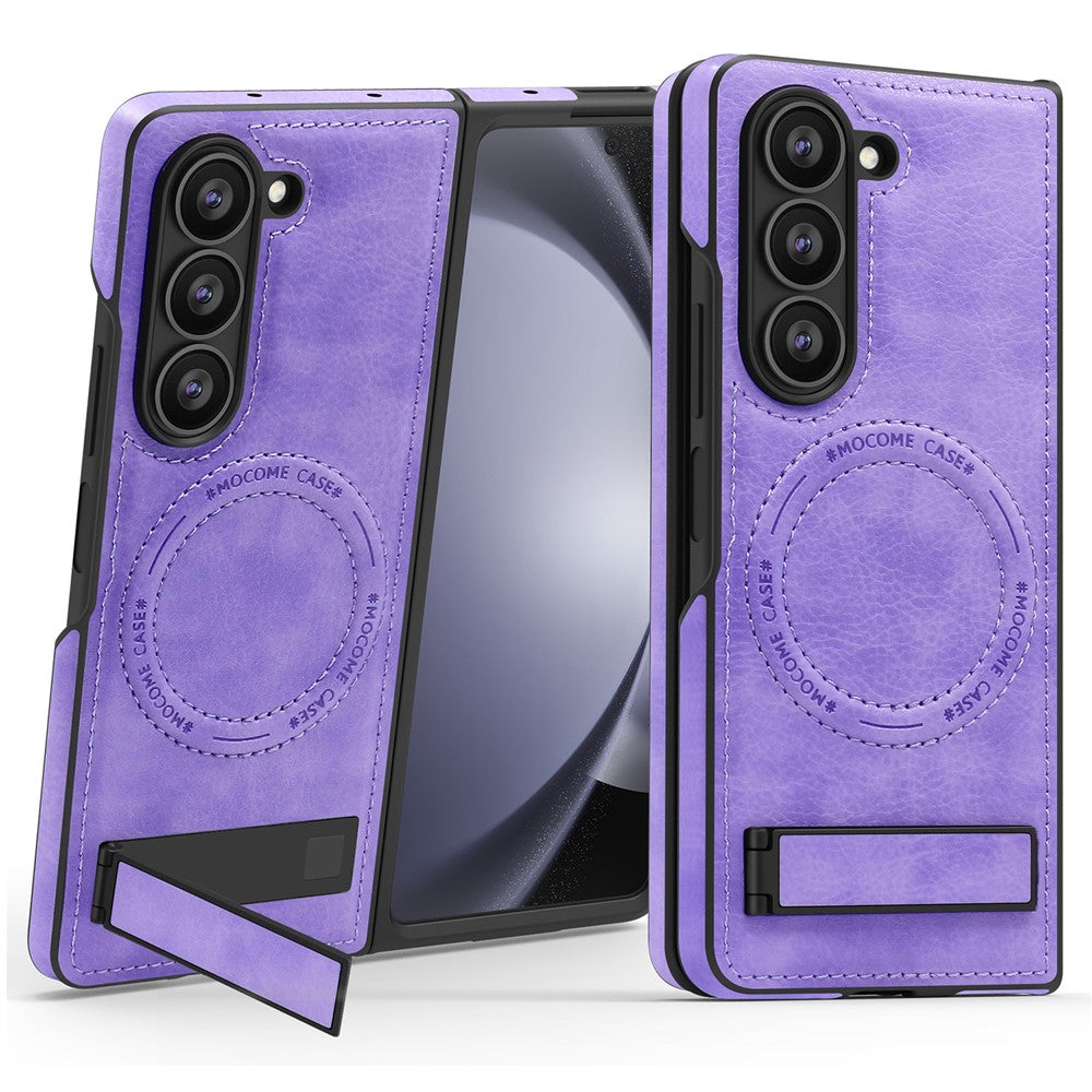 Til Samsung Galaxy Z Fold5 5G Magnetisk cover med foldbar støttefod PC Silikone Læder Telefon Bagcover