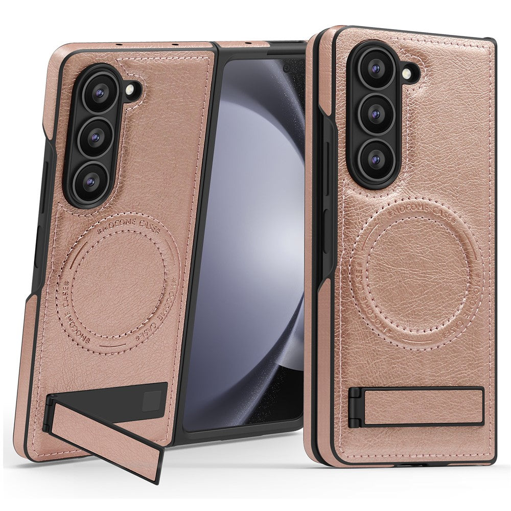 Til Samsung Galaxy Z Fold5 5G Magnetisk cover med foldbar støttefod PC Silikone Læder Telefon Bagcover