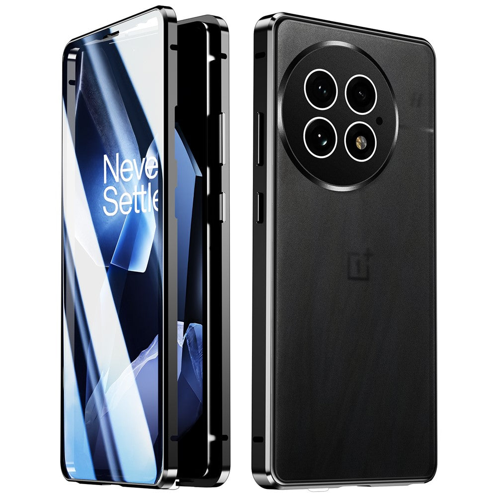 Til OnePlus 13 Cover Dobbeltsidet Hærdet Glas Fuld Beskyttelse Telefoncover med Magnetisk Metalramme