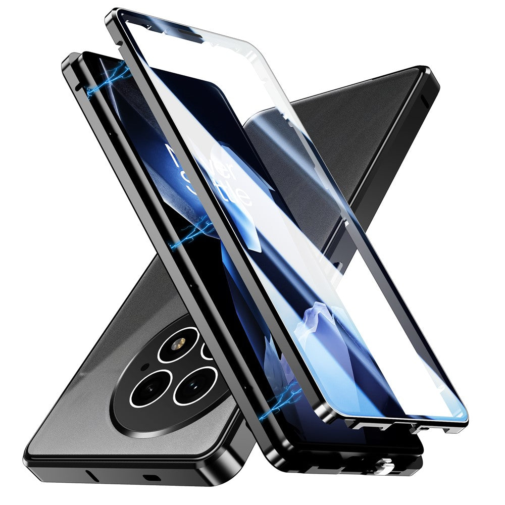 Til OnePlus 13 Cover Dobbeltsidet Hærdet Glas Fuld Beskyttelse Telefoncover med Magnetisk Metalramme